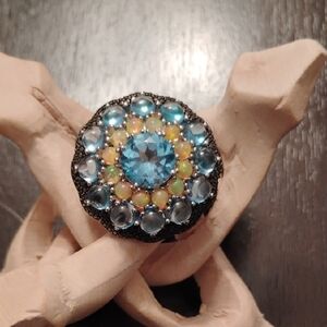 Genuine Multi Gemstone Cocktail Ring In 925 Sterling Silver